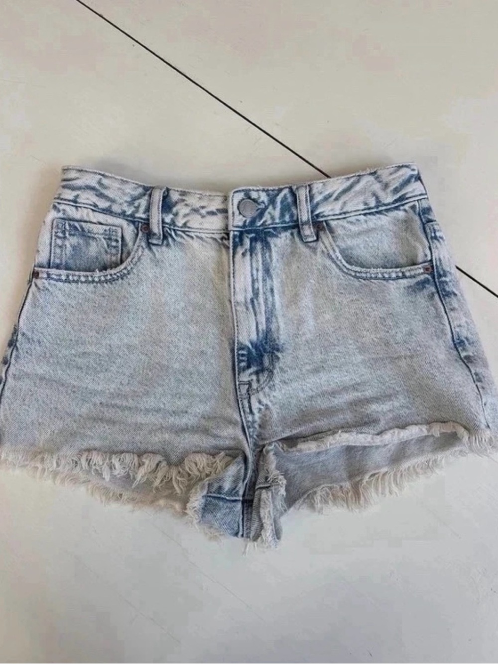 PacSun High Rise Festival Light Wash Denim Frayed Hem Women's Shorts Size 26